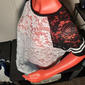 Torrid Size 0 Women's Sheer Lace Jersey Style Top - White and Black